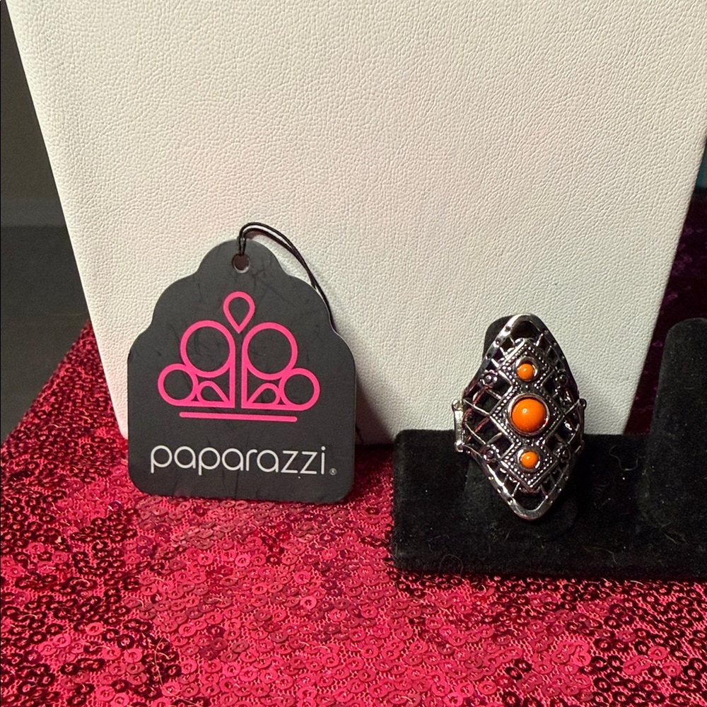 Paparazzi Silver Ring with Orange Accents